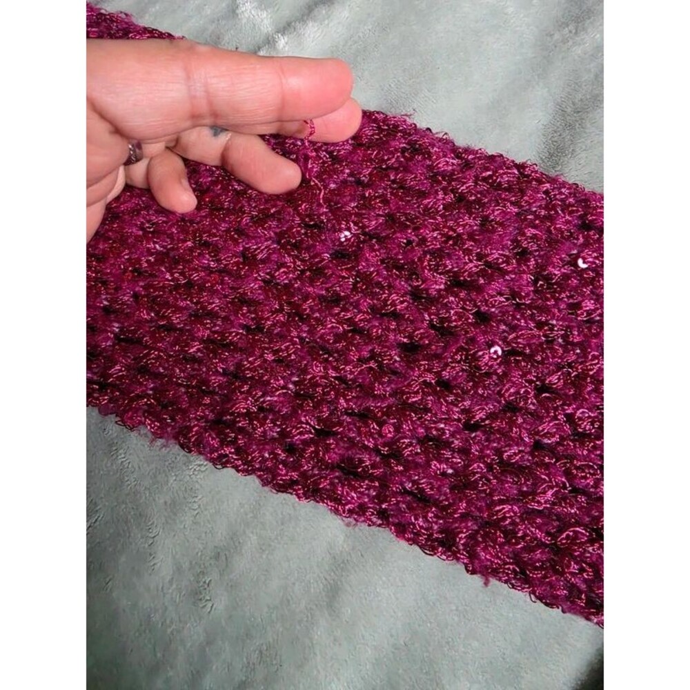 Jessica Simpson Burgundy Sequin Open Knit Sweater – Size S (Ovesize) - Picture 6 of 11